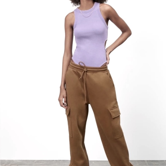 Zara Cut Out Rib Lilac Bodysuit Size S NWT - Picture 3 of 5